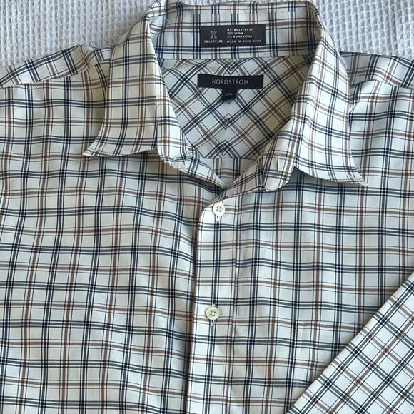 Nordstrom Cream Plaid Wrinkle Free Button Down 100%Cotton  Long Sleeve Shirt XXL - Picture 8 of 14